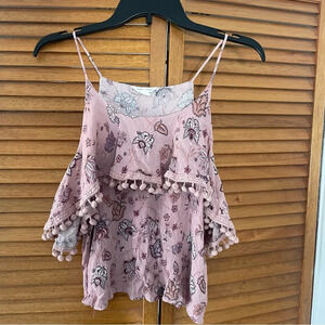 Aeropostale Purple Floral Ruffled Sleeve Autumn Top Sz Small